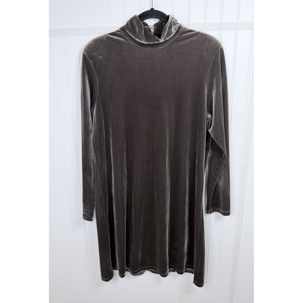 Tracy Spencer Velvet Shift Dress Women's‎ Medium Brown Mock Neck Long Sleeve